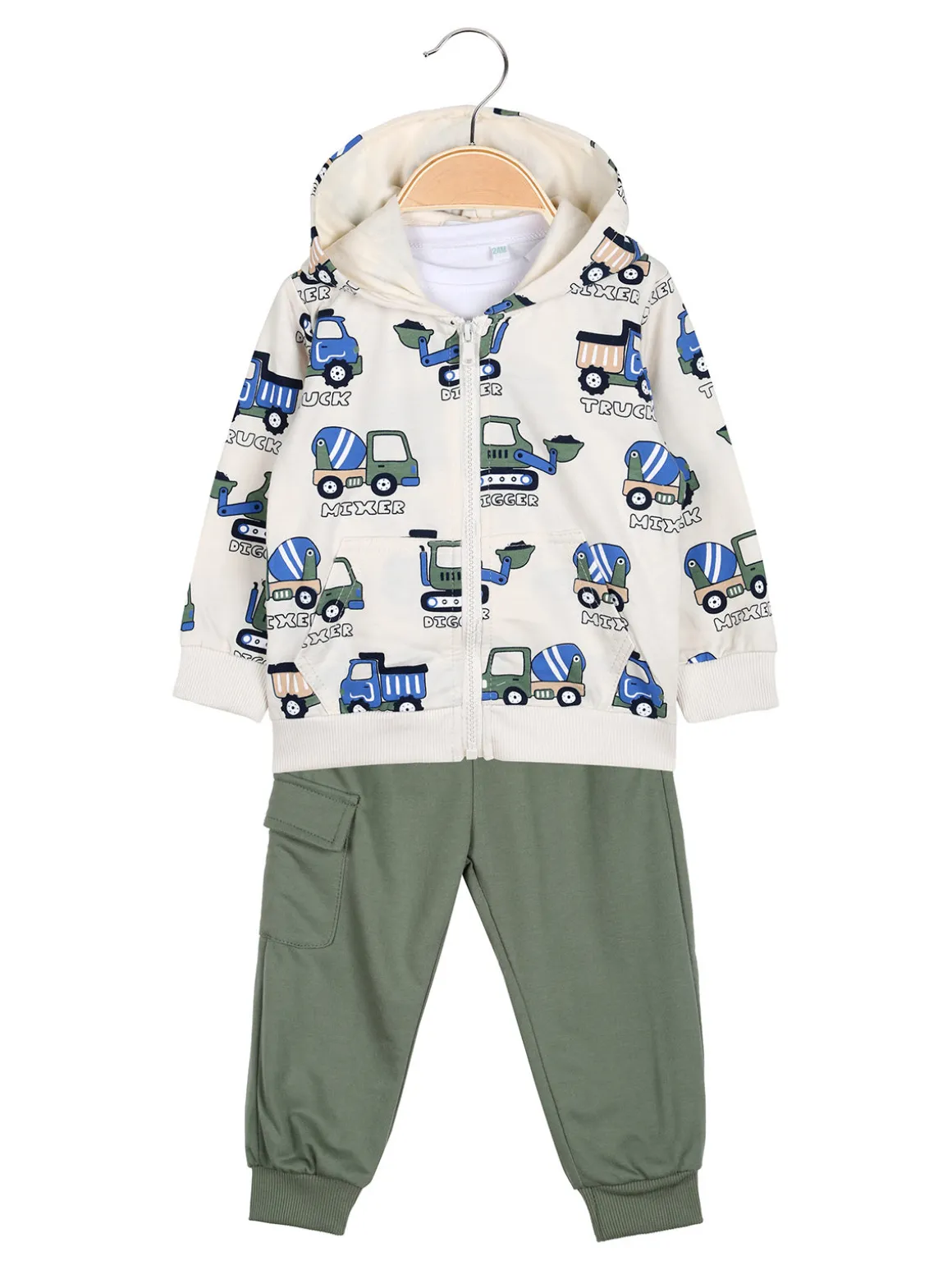 Mr Jek Completo 3 pezzi da neonato con cappuccio e zip - beige