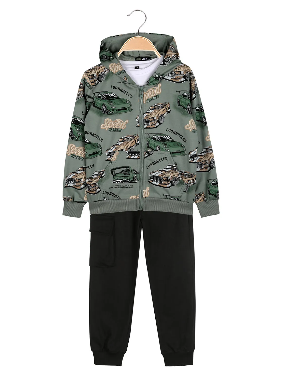Mr Jek Completo tuta 3 pezzi da bambino con cappuccio e zip - militare