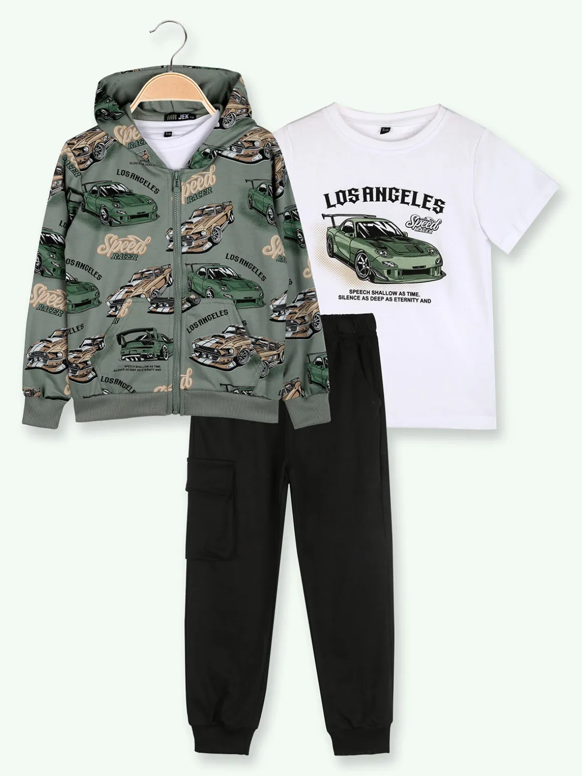 Mr Jek Completo tuta 3 pezzi da bambino con cappuccio e zip - militare