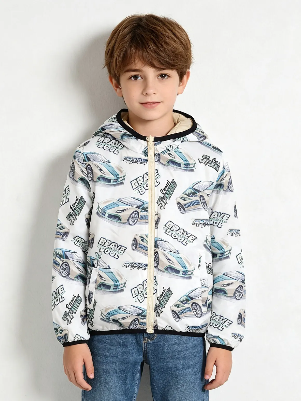 Mr Jek Giubbino 100 grammi da ragazzo reversibile con cappuccio e zip - beige