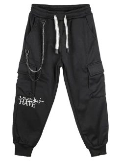 Mr Jek Pantaloni cargo da bambino con coulisse e catena decorativa - grigio
