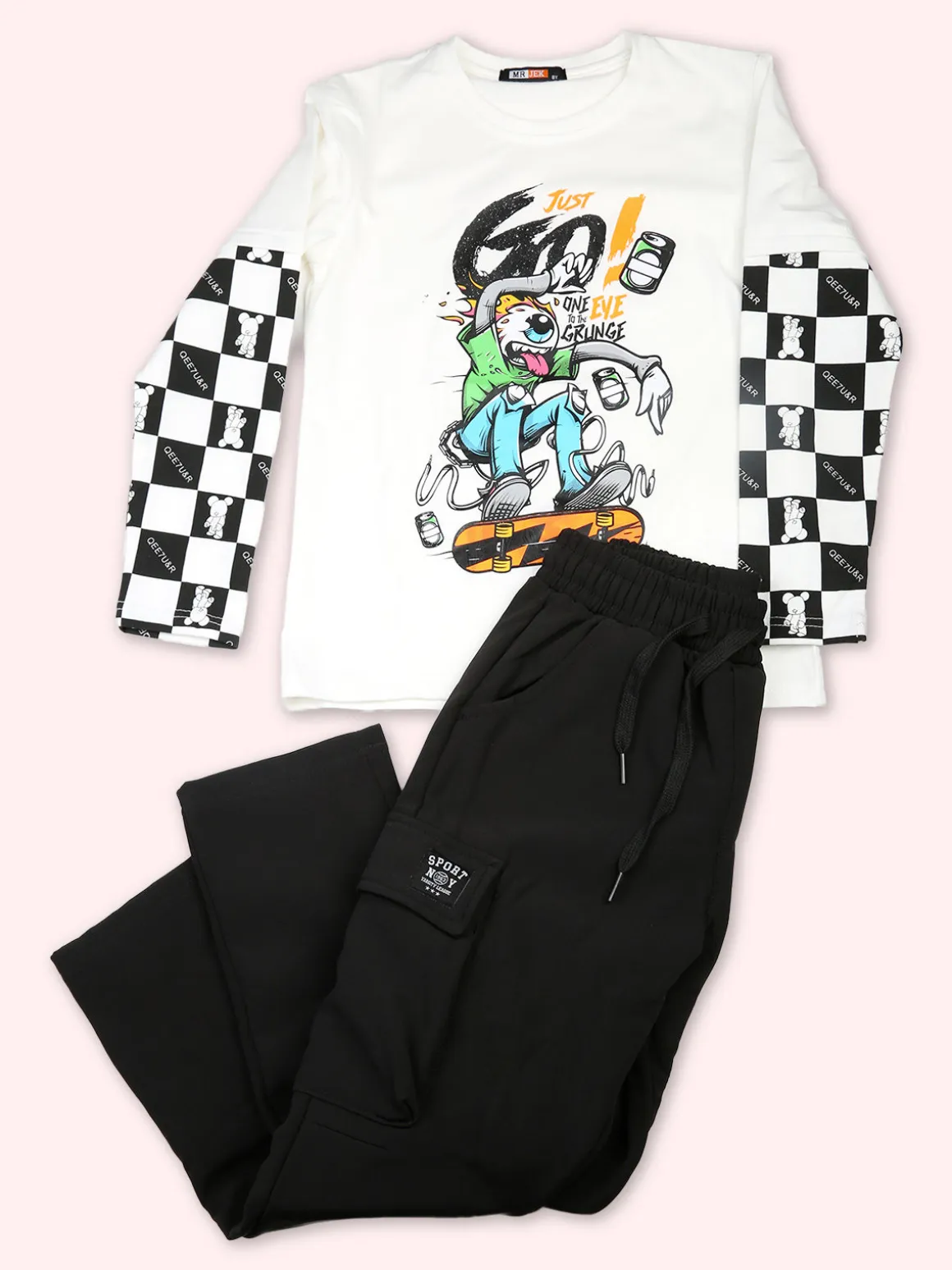 Mr Jek T-shirt da bambino a maniche lunghe stampate - bianco