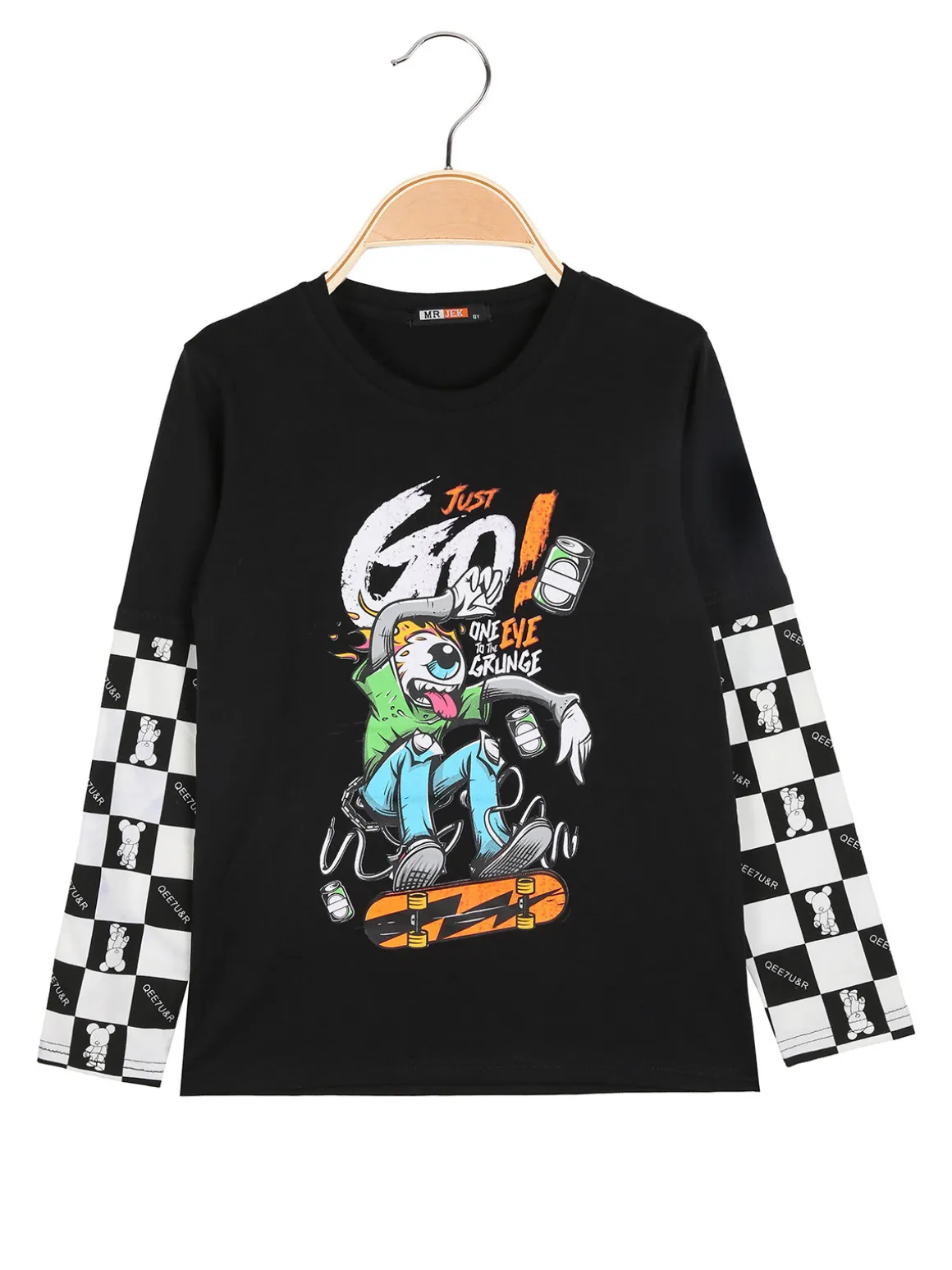 Mr Jek T-shirt da bambino a maniche lunghe stampate - nero