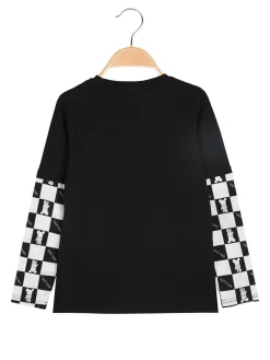 Mr Jek T-shirt da bambino a maniche lunghe stampate - nero