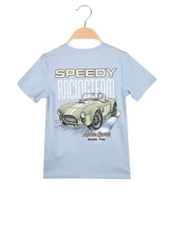 Mr Jek T-shirt da bambino in cotone con stampa disegno davanti e dietro - azzurro