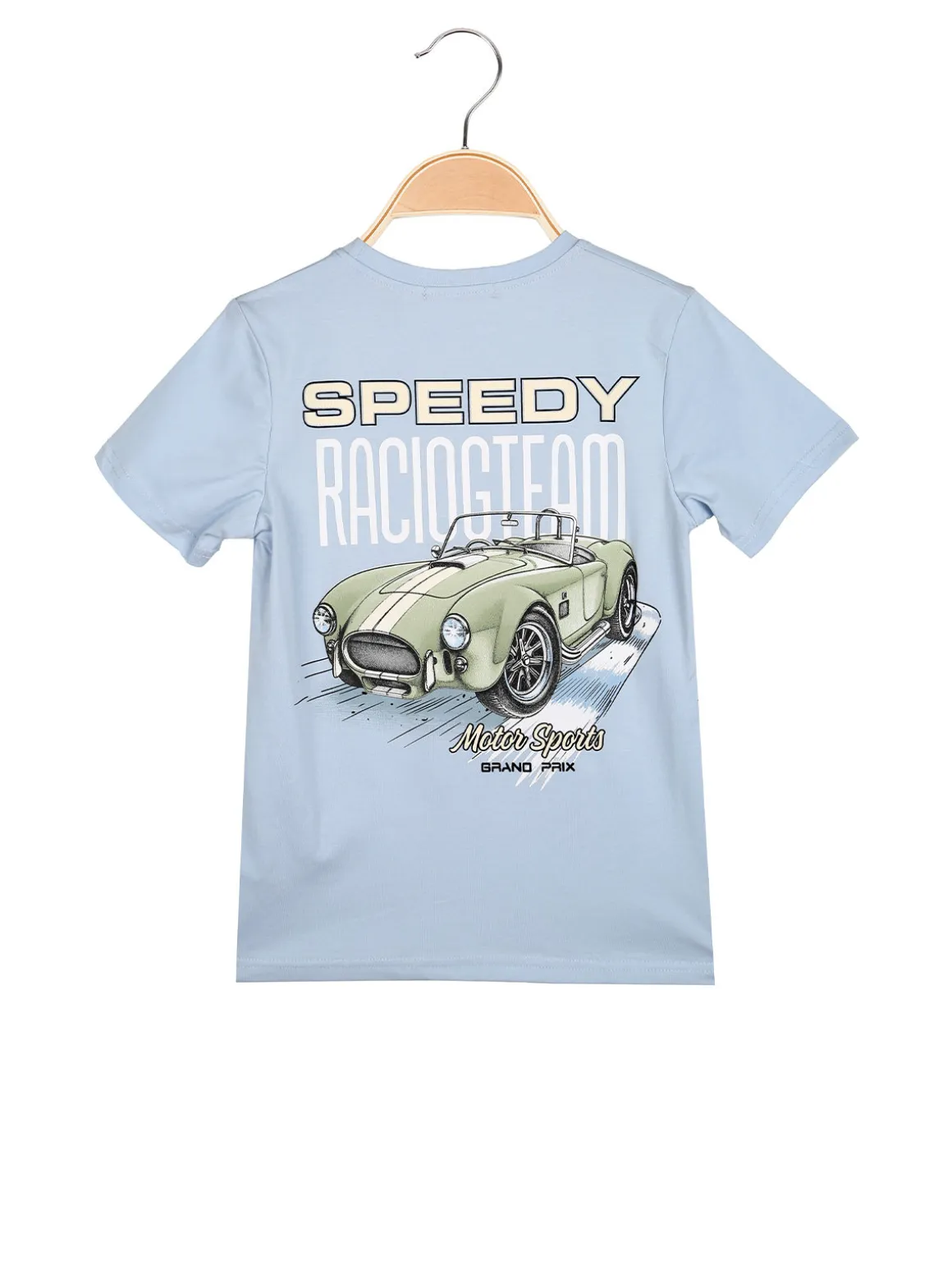 Mr Jek T-shirt da bambino in cotone con stampa disegno davanti e dietro - azzurro