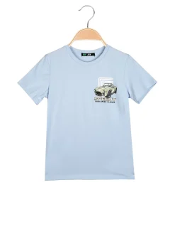 Mr Jek T-shirt da bambino in cotone con stampa disegno davanti e dietro - azzurro