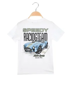 Mr Jek T-shirt da bambino in cotone con stampa disegno davanti e dietro - bianco