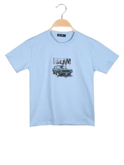 Mr Jek T-shirt da ragazzo in cotone con stampa davanti e dietro - azzurro
