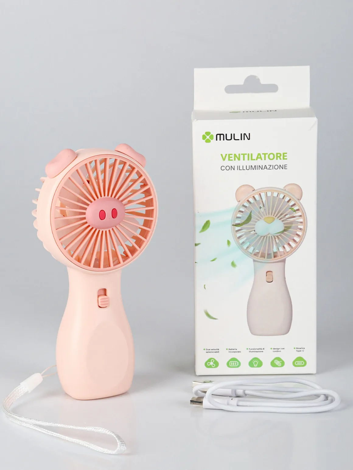 Mulin Ventilatore portatile mini con illuminazione