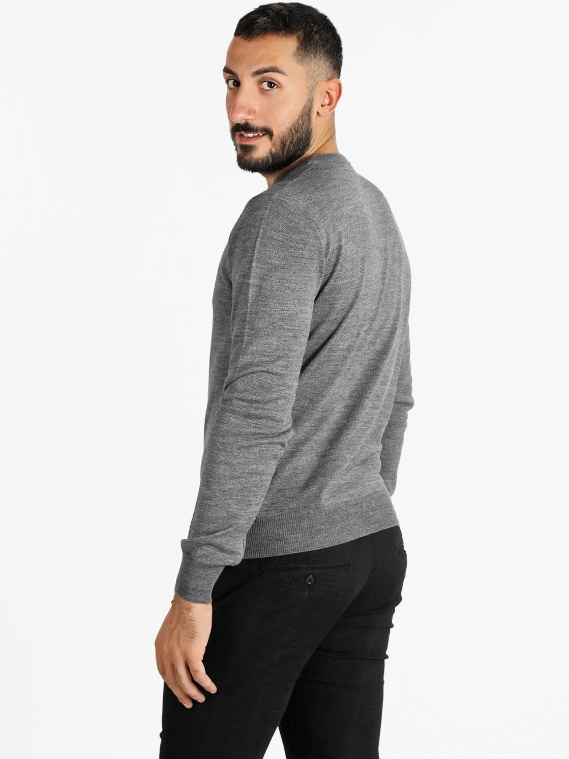 Mv Pullover da uomo misto lana girocollo