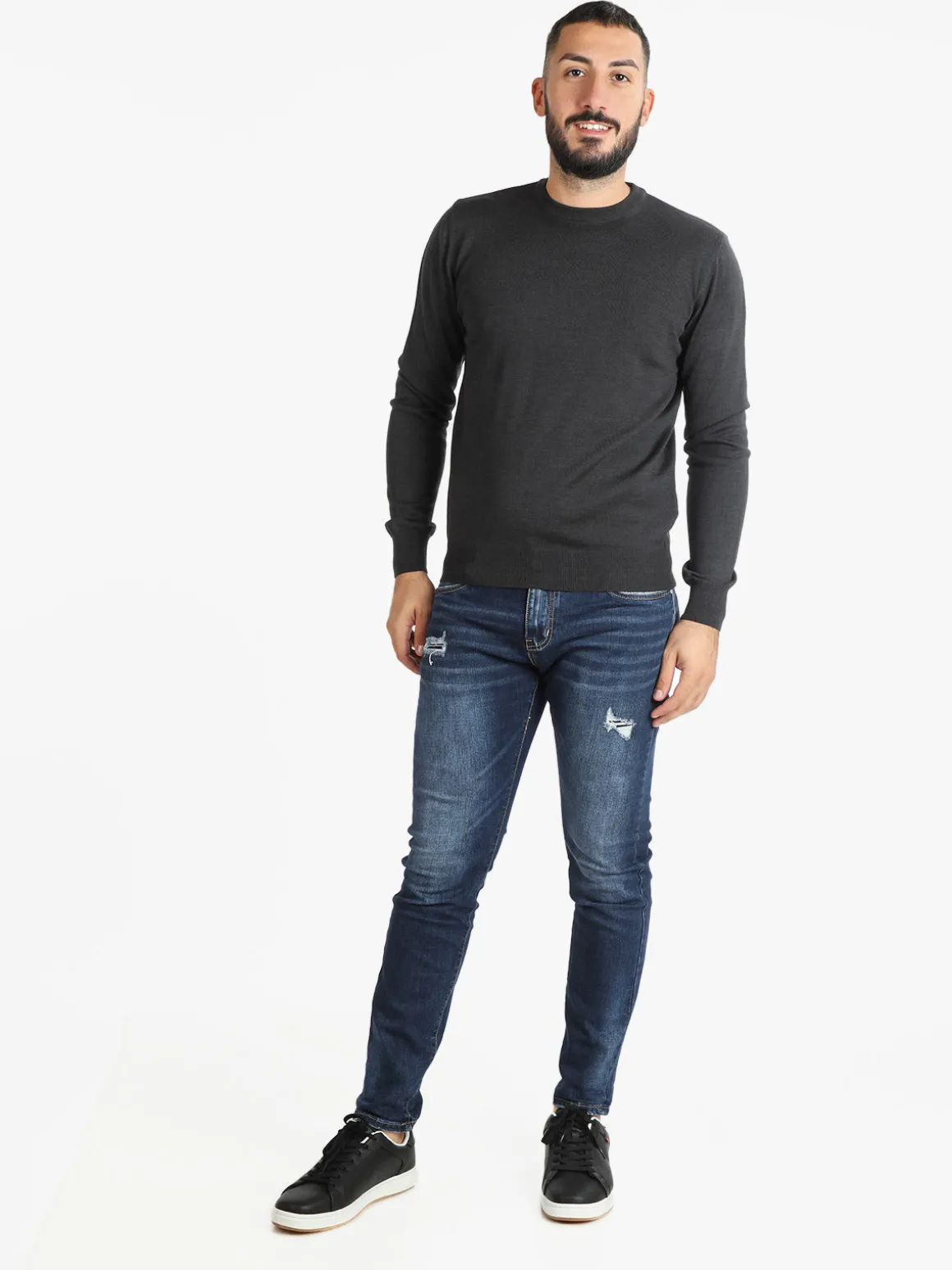 Mv Pullover da uomo misto lana girocollo