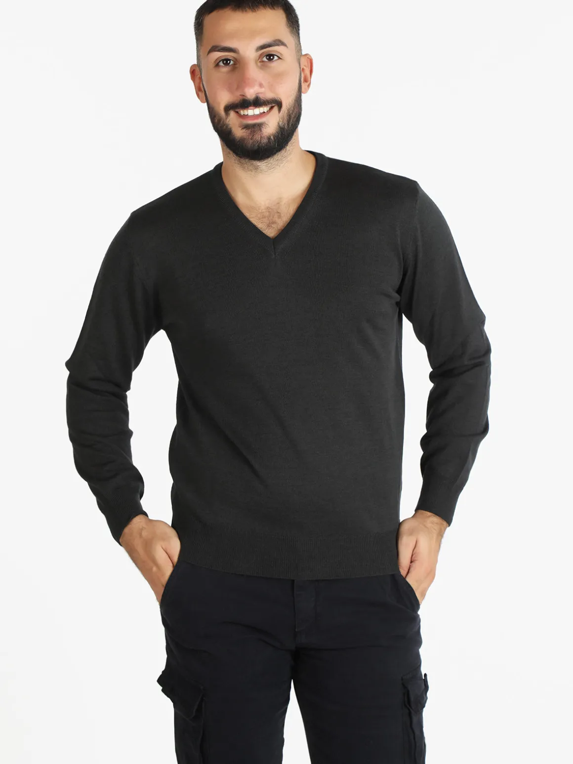 Mv Pullover da uomo misto lana con scollo a V
