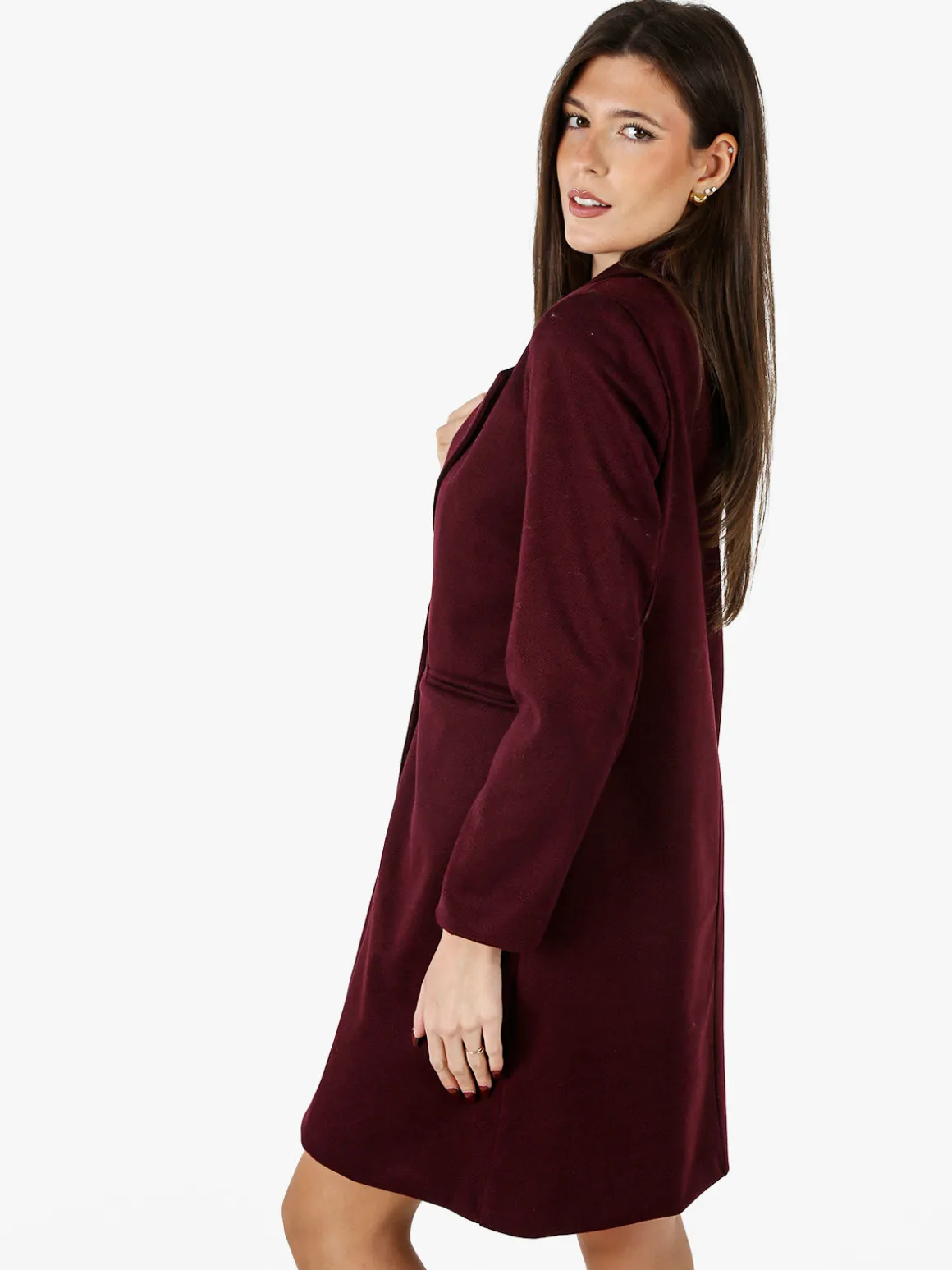 My Station Cappotto donna spigato in simil lana - bordeaux