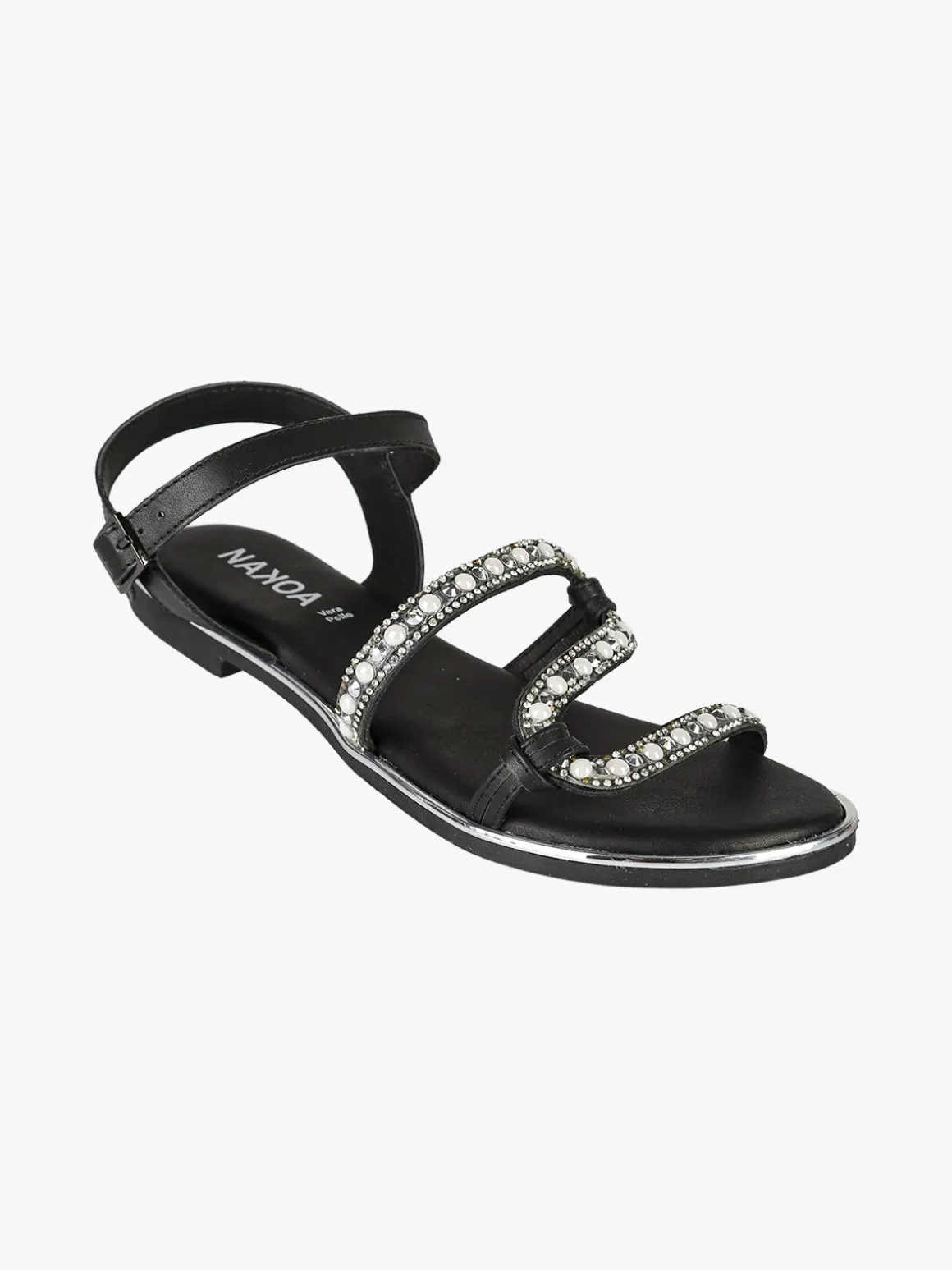 Nakoa Sandali bassi in pelle da donna con perline e strass