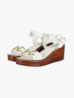 Nakoa Sandali donna in pelle con zeppa e plateau