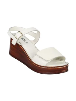 Nakoa Sandali donna in pelle con zeppa e plateau