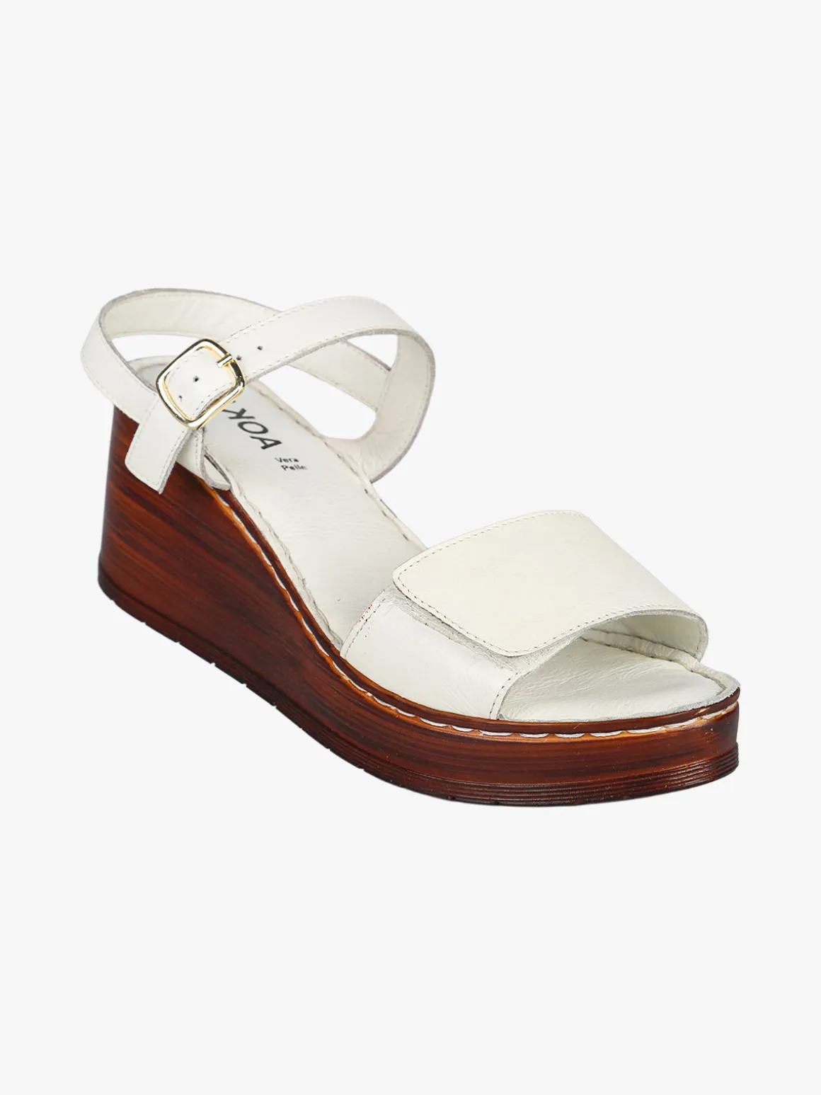 Nakoa Sandali donna in pelle con zeppa e plateau
