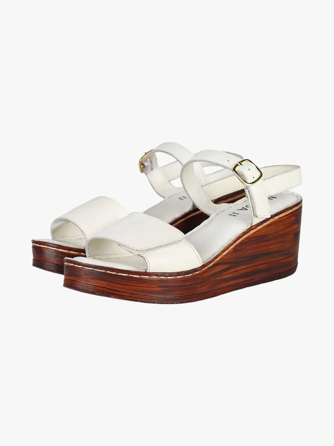 Nakoa Sandali donna in pelle con zeppa e plateau