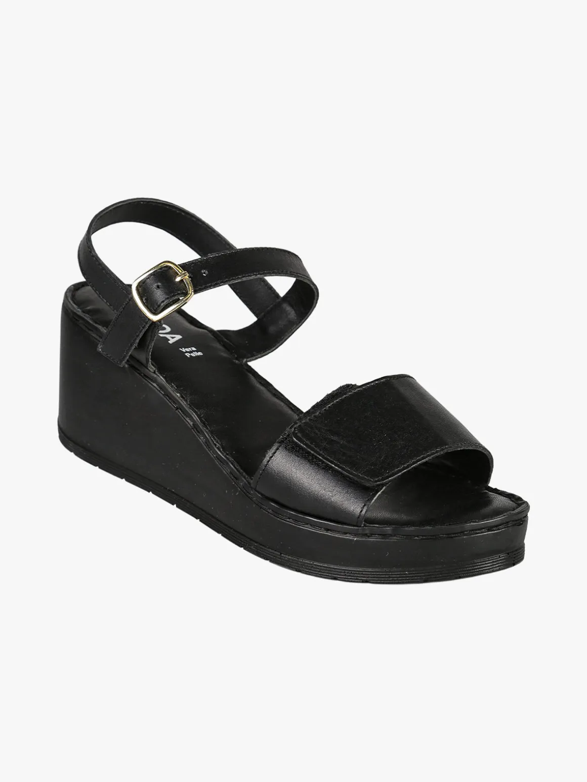 Nakoa Sandali donna in pelle con zeppa e plateau