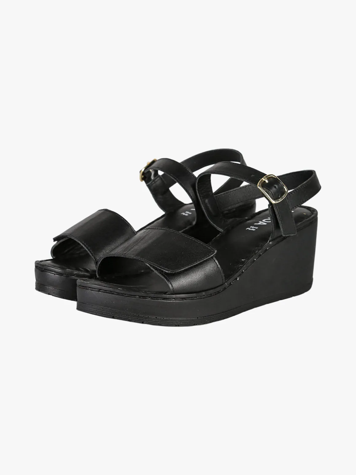 Nakoa Sandali donna in pelle con zeppa e plateau