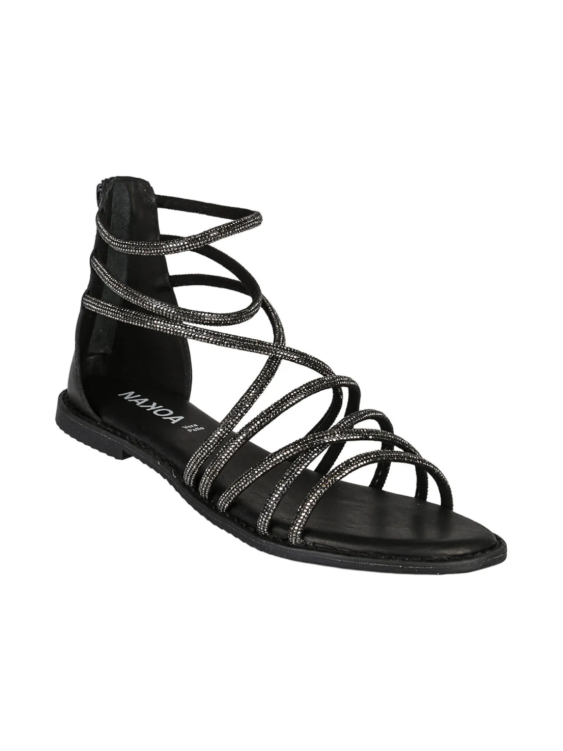 Nakoa Sandali gioiello in pelle da donna con tallone chiuso e zip