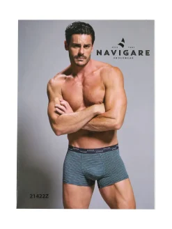 Navigare Boxer da uomo in cotone con stampa a righe sottili - blu scuro