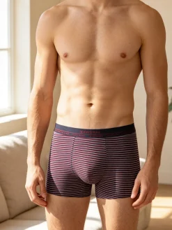 Navigare Boxer uomo rigato in cotone - blu scuro