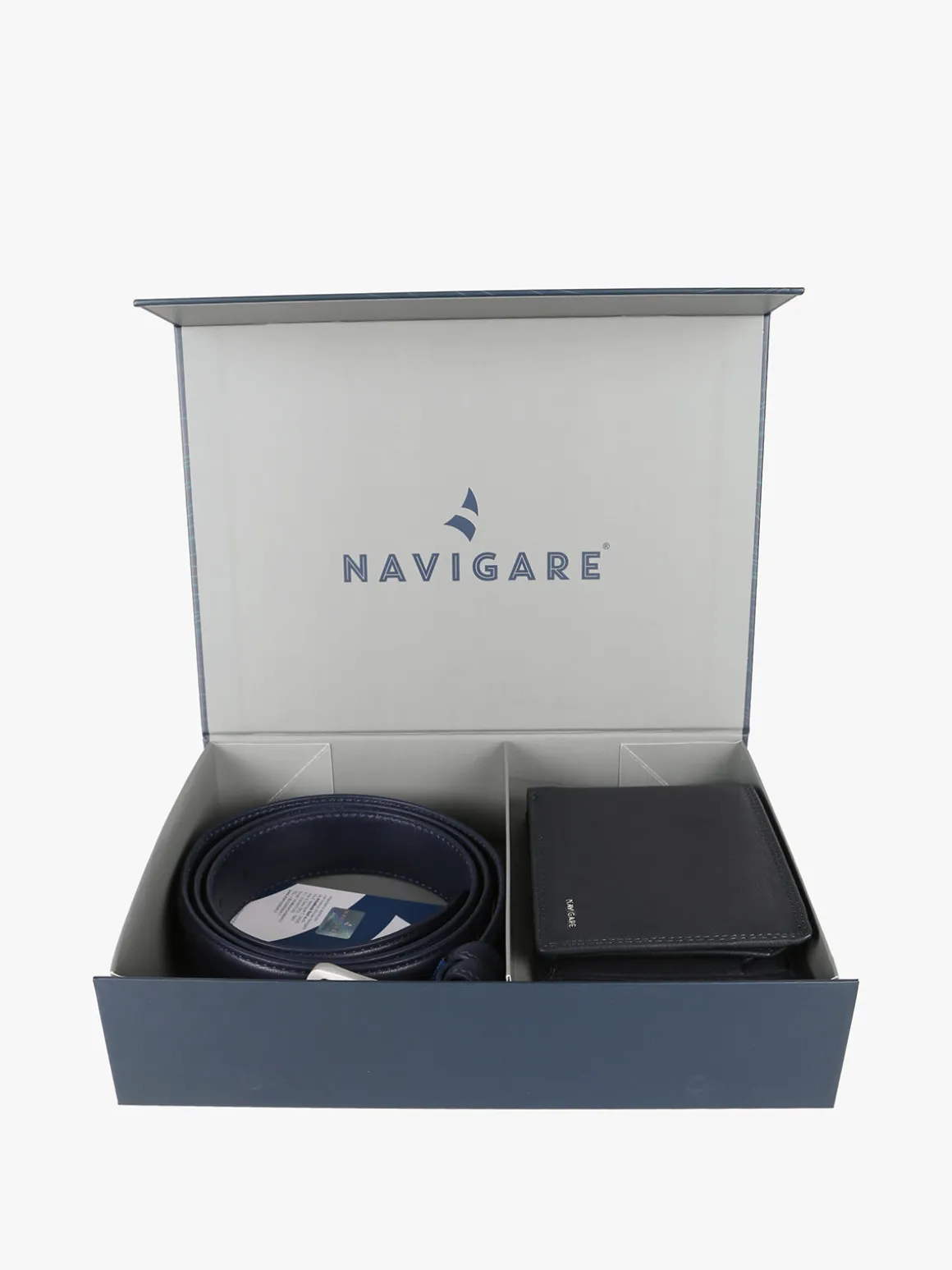 Navigare Confezione regalo da uomo con cintura e portafoglio in pelle - blu