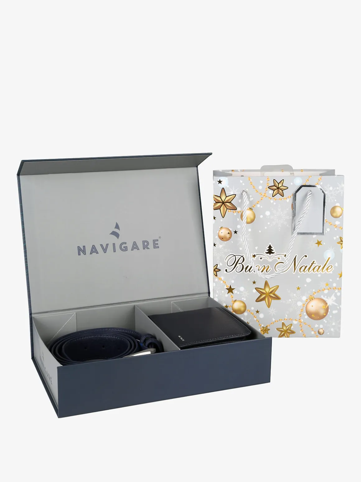 Navigare Confezione regalo da uomo con cintura e portafoglio in pelle - blu
