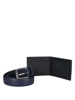 Navigare Confezione regalo da uomo con cintura e portafoglio in pelle - blu