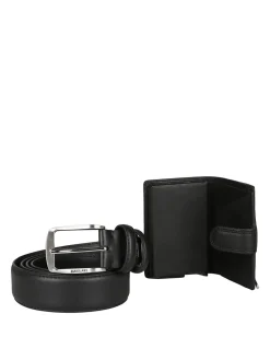 Navigare Confezione regalo da uomo con cintura e portatessere in pelle - nero