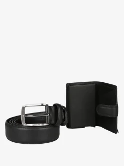Navigare Confezione regalo da uomo con cintura e portatessere in pelle - nero