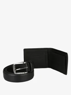 Navigare Confezione regalo da uomo con cintura e portafoglio in pelle - nero