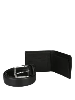 Navigare Confezione regalo da uomo con cintura e portafoglio in pelle - nero