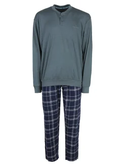 Navigare Pigiama da uomo in cotone interlock con pantaloni a quadri - militare