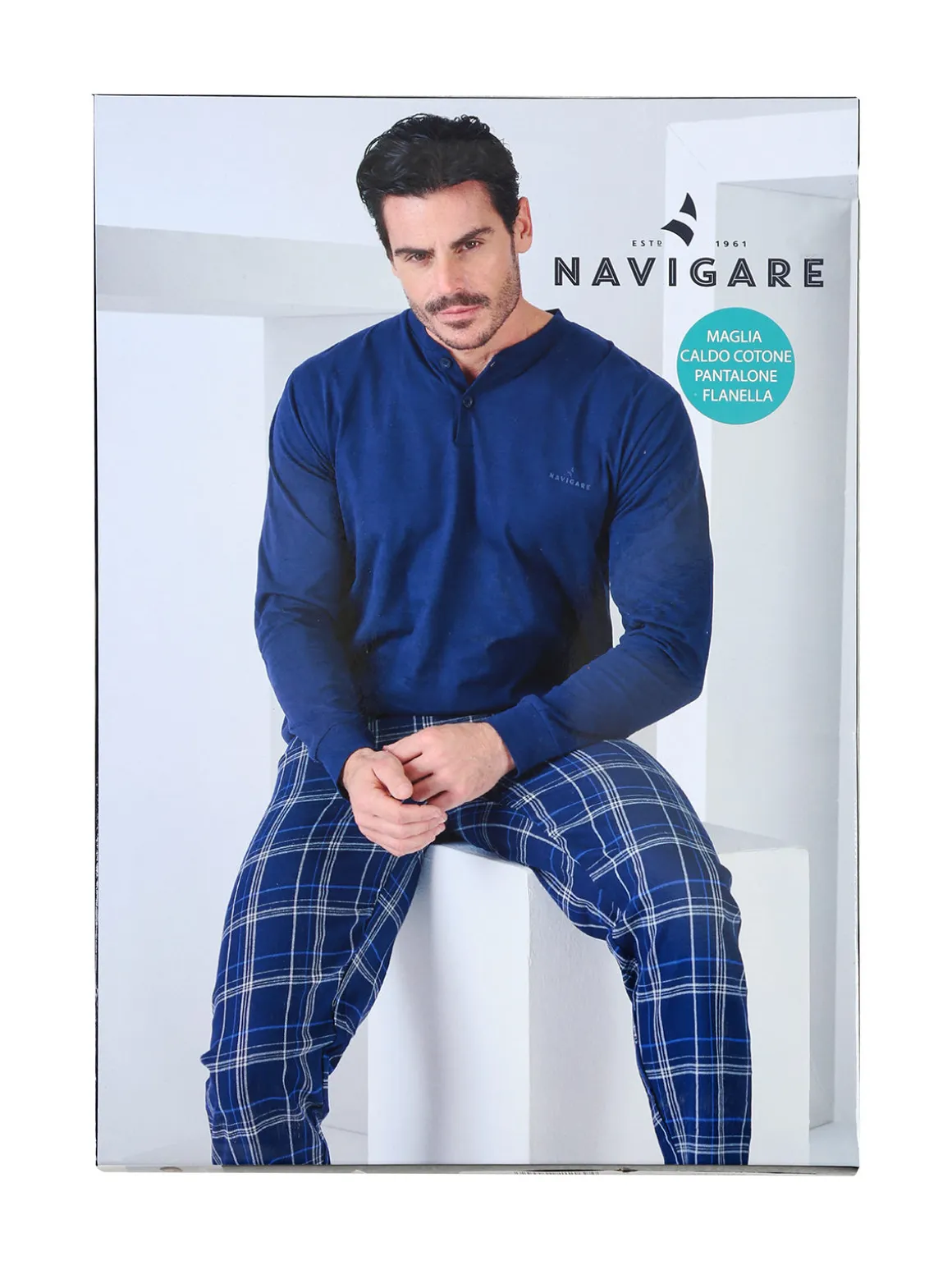 Navigare Pigiama da uomo in cotone interlock con pantaloni a quadri - militare
