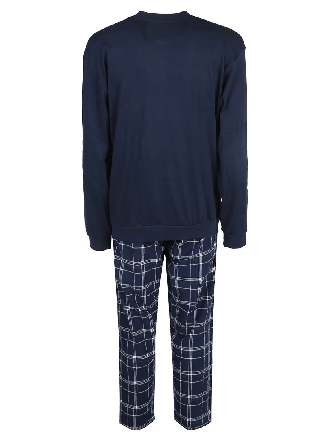 Navigare Pigiama da uomo in cotone interlock con pantaloni a quadri - blu scuro
