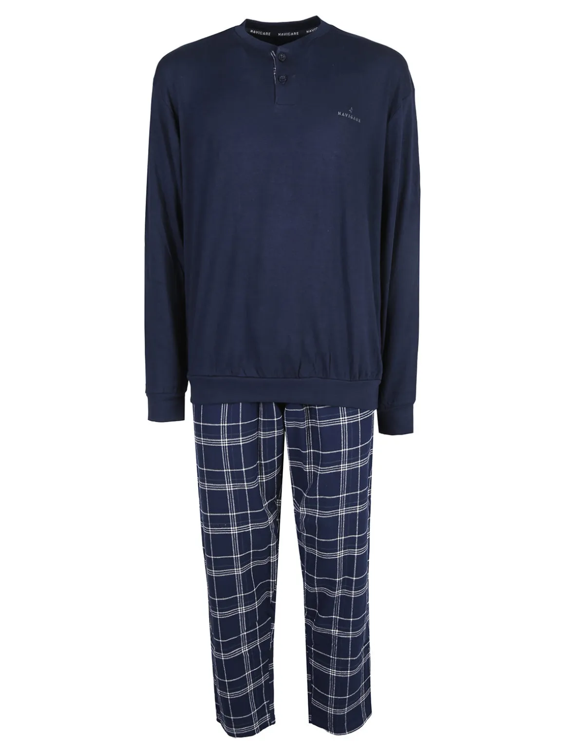 Navigare Pigiama da uomo in cotone interlock con pantaloni a quadri - blu scuro