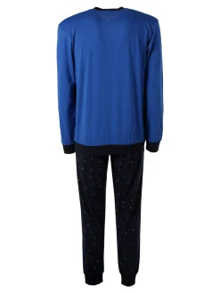 Navigare Pigiama lungo da uomo in cotone con taschino e pantaloni con stampe - bluette