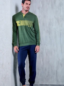 Navigare Pigiama lungo da uomo in cotone jersey