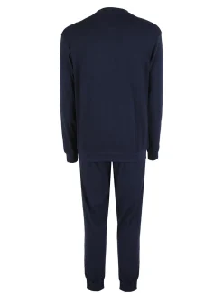 Navigare Pigiama lungo da uomo in cotone interlock con taschino - blu scuro