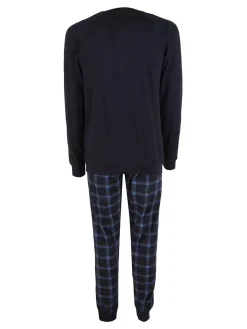Navigare Pigiama lungo da uomo in cotone interlock - blu scuro