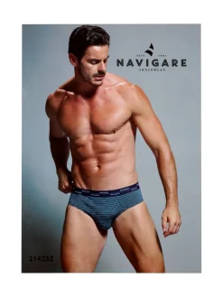 Navigare Slip da uomo in cotone con stampa a righe sottili - blu