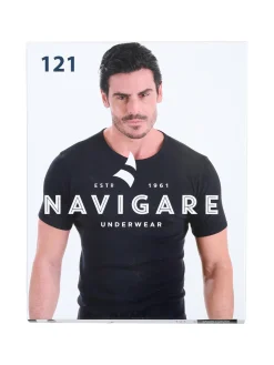 Navigare T-shirt intima da uomo girocollo in caldo cotone - nero