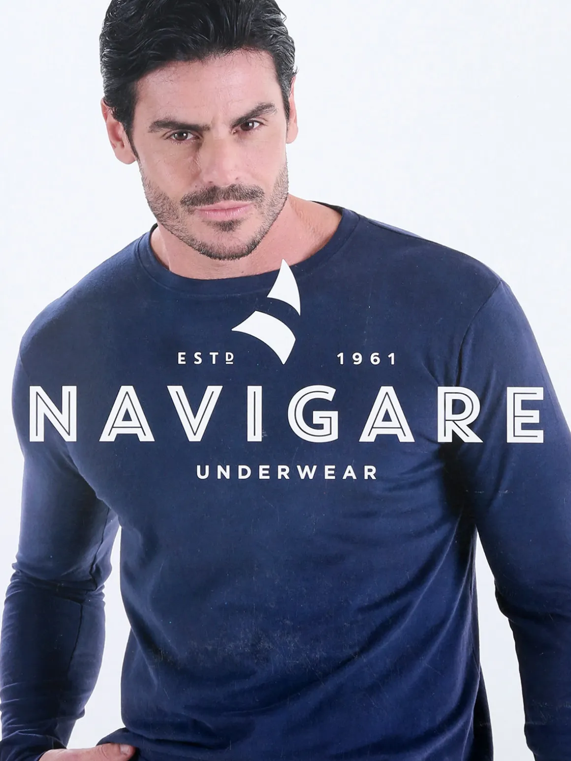 Navigare T-shirt intima da uomo a maniche lunghe in caldo cotone - blu