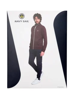 Navy Sail Completo tuta da uomo felpata 2 pezzi con zip intera - bordeaux