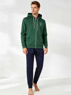 Navy Sail Completo tuta da uomo felpata con cappuccio e zip intera - verde