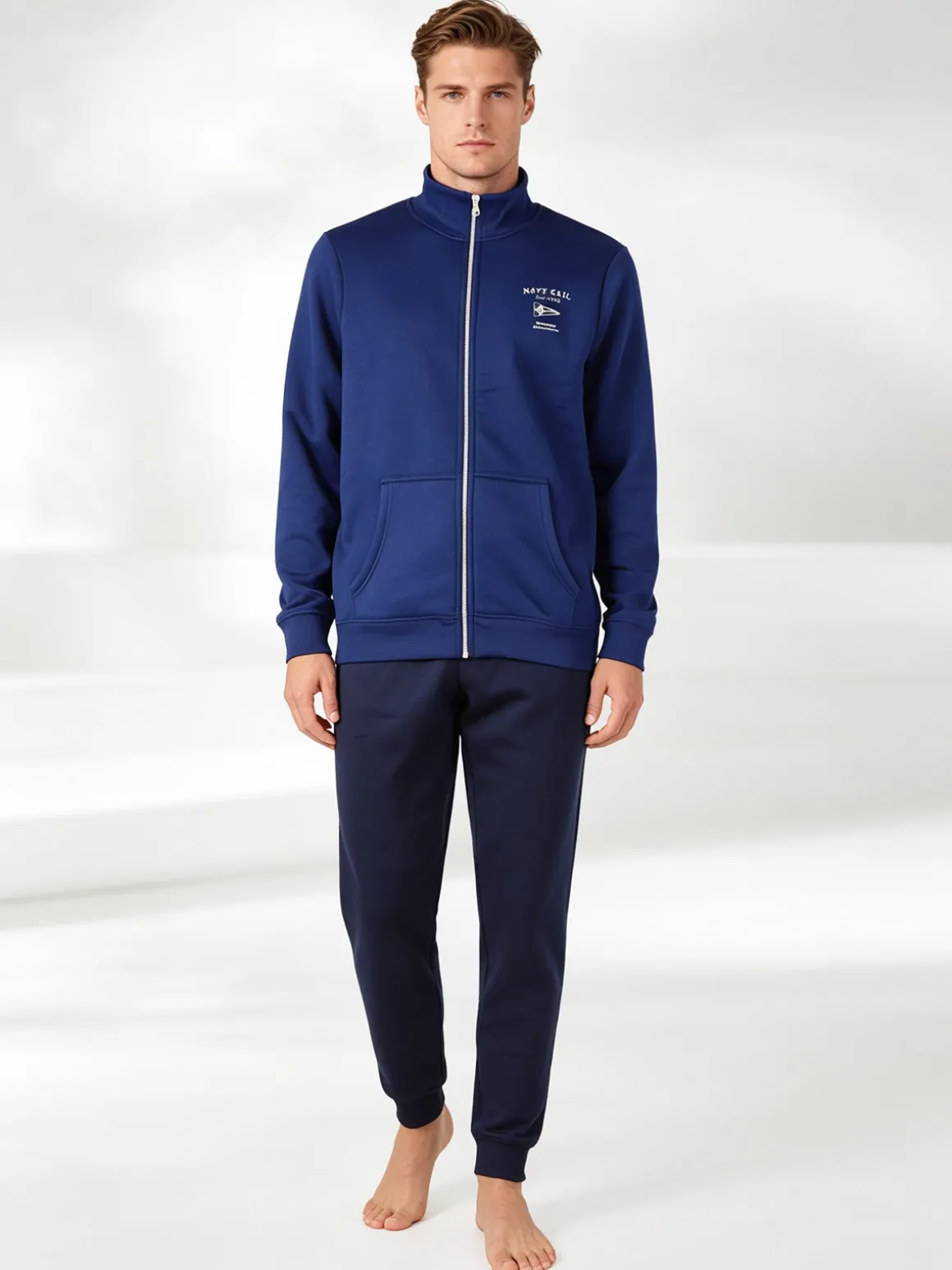 Navy Sail Completo tuta da uomo felpata full zip - bluette