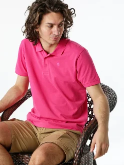 Navy Sail Polo da uomo in cotone a maniche corte - fucsia